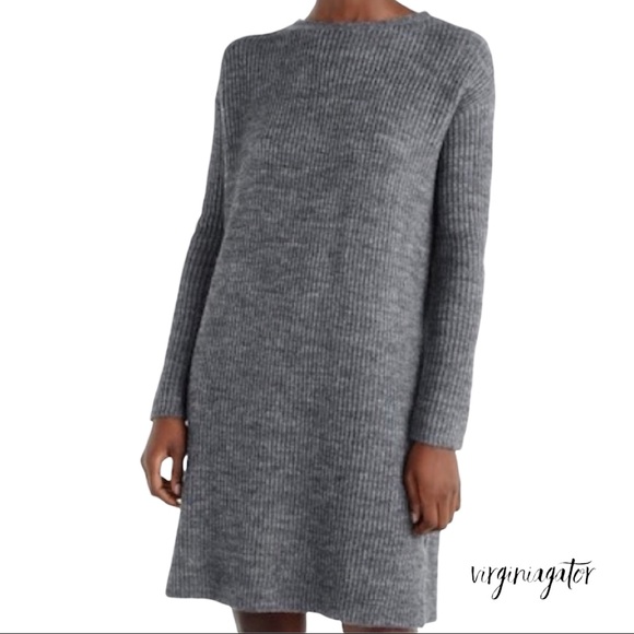 J Crew Open Back Heather Gray Ribbed Knit Soft Alpaca Wool Blend Tunic Sweater - Picture 3 of 14